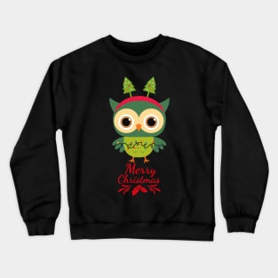 Cute Green Christmas Owl Crewneck Sweatshirt